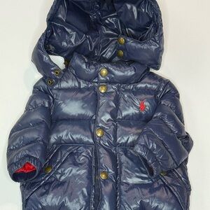 Polo by Ralph Lauren Baby Navy Puffer Jacket with Red Lining 6 Months